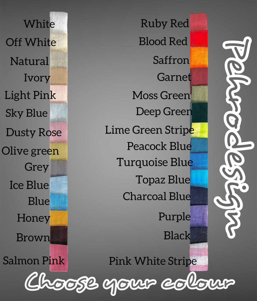 Linen Knee Length Party Dress, Circle Skirt: Pehrodesign choose your colour chart, shade names in two columns