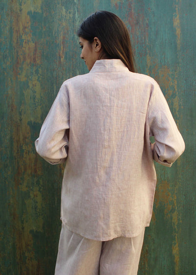 Linen Pajama Set: back view of dusty rose linen pajama shirt
