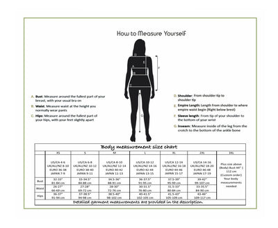 Long Sleeve Linen Wrap Dress: how to measure yourself guide with body diagram and size chart