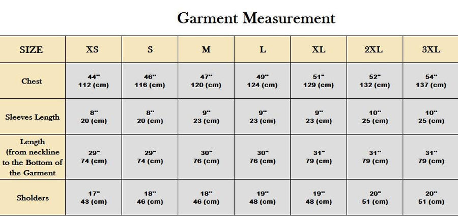 Men's Oversized Short Sleeve Linen Shirt: garment measurement size chart with chest, sleeve, length and shoulder
