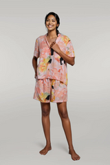 Pink Floral Sleepwear Printed Shirt with Shorts Set