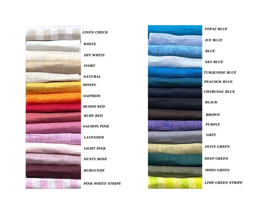Off White Linen Shirt, Button Up: colour swatch chart, two columns of linen shade names