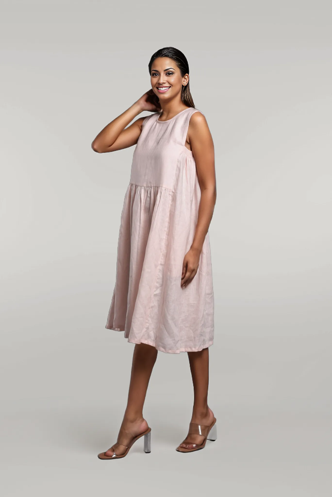 Linen Sleeveless Midi Dress, Handmade Fall clothing