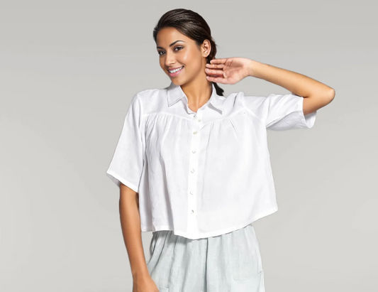 White Linen Collared Cropped Blouse