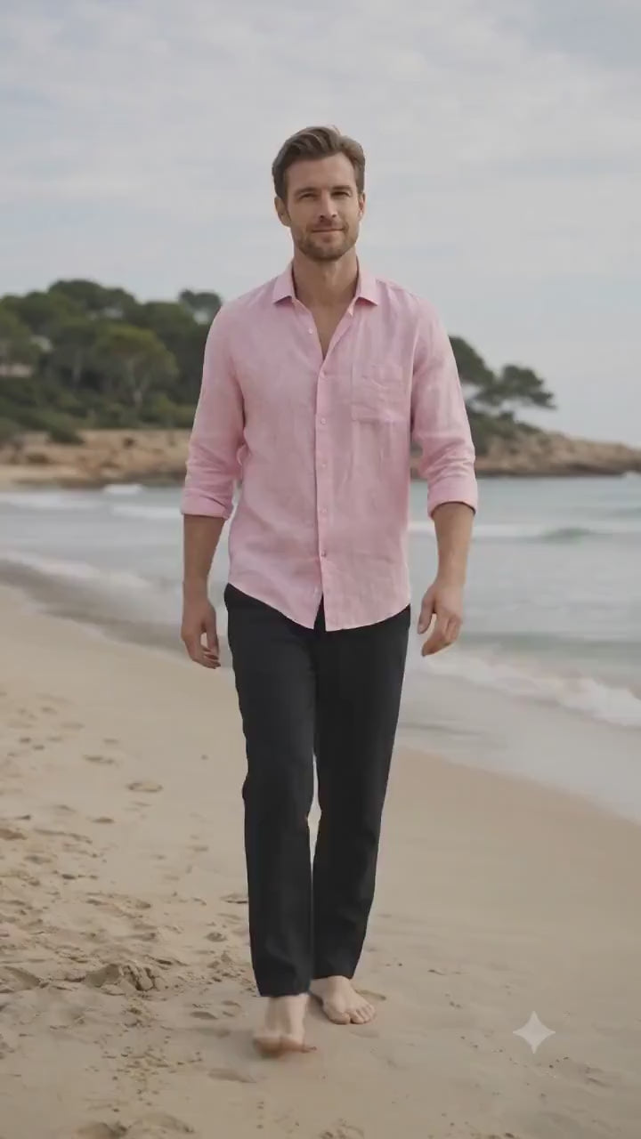 Men's Pure Button-Up Shirt, Breathable Linen Beach Shirt, Linen for Men