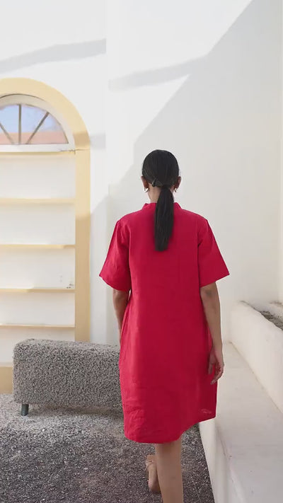 Red Linen Tunic Dress, Loose Fit, Plus Size, OEKO TEX Certified, Linen Midi Dress, Handmade Casual Clothing, Minimalist Linen Outfit