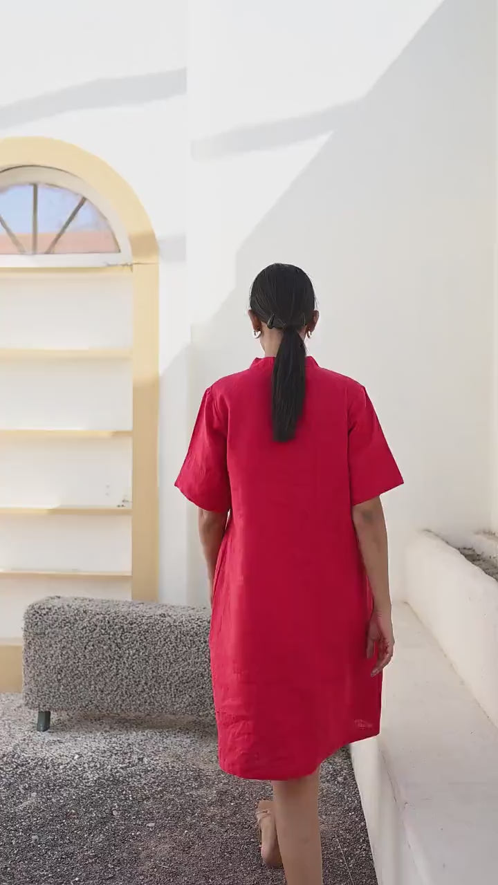 Red Linen Tunic Dress, Loose Fit, Plus Size, OEKO TEX Certified, Linen Midi Dress, Handmade Casual Clothing, Minimalist Linen Outfit
