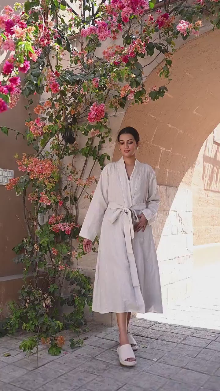Linen Kimono Jacket, Wrap Linen Dress, V Neck Maxi Dress Natural Dress Custom Cottagecore, Oversized Linen Dress, women linendress