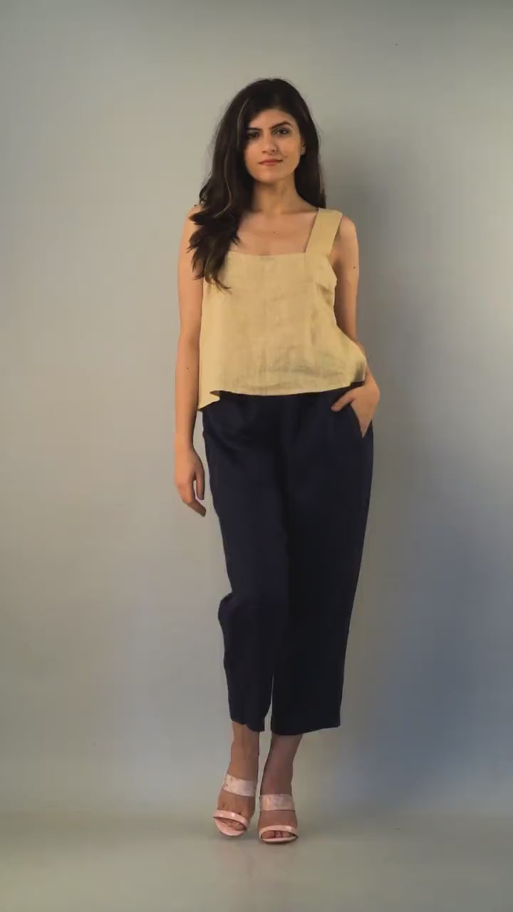 Beige Linen Crop Top: Sleeveless Square Neck Blouse, Linen Tank Top, Washed soft linen top, Women's shirt, Loose linen blouse