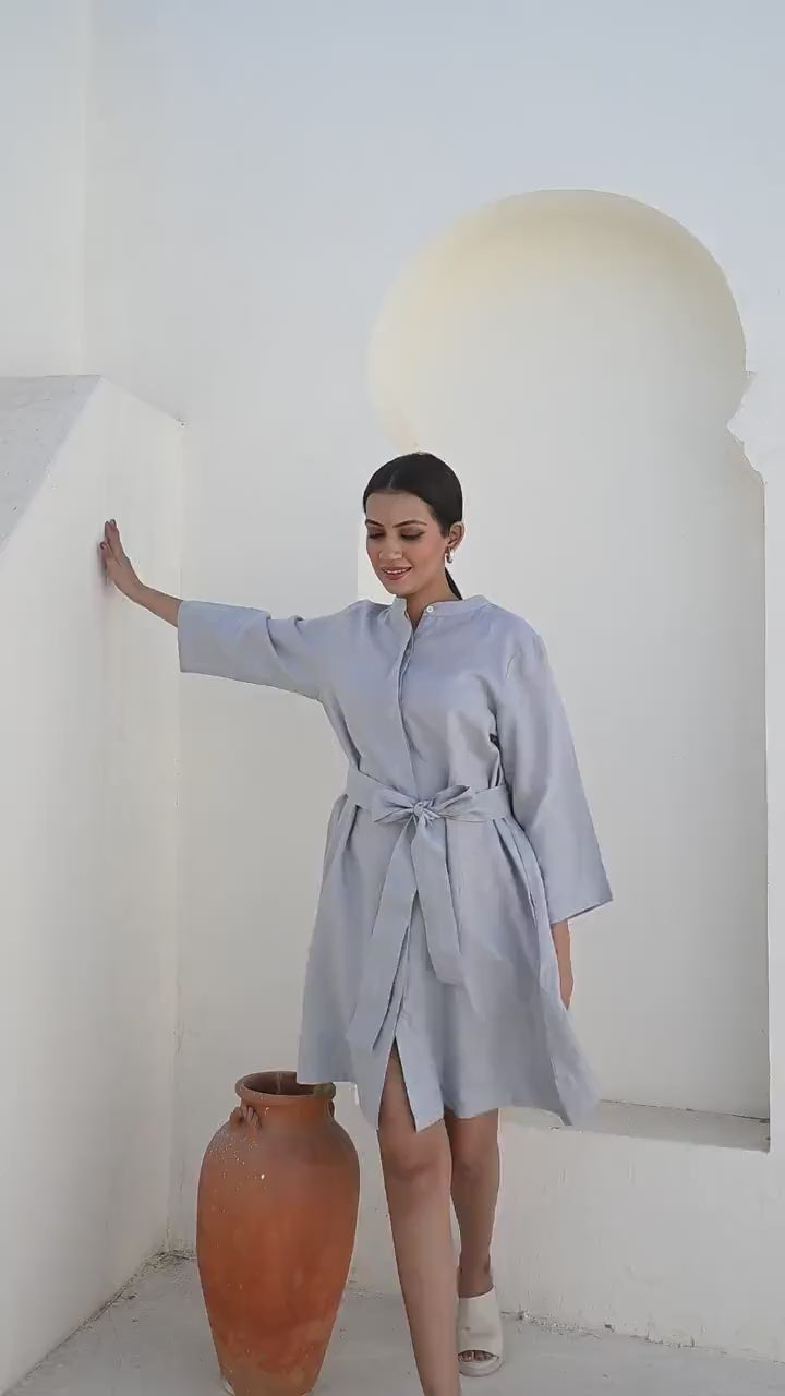 Linen Tunic Dress: Long Sleeve Loose Fit with Pockets