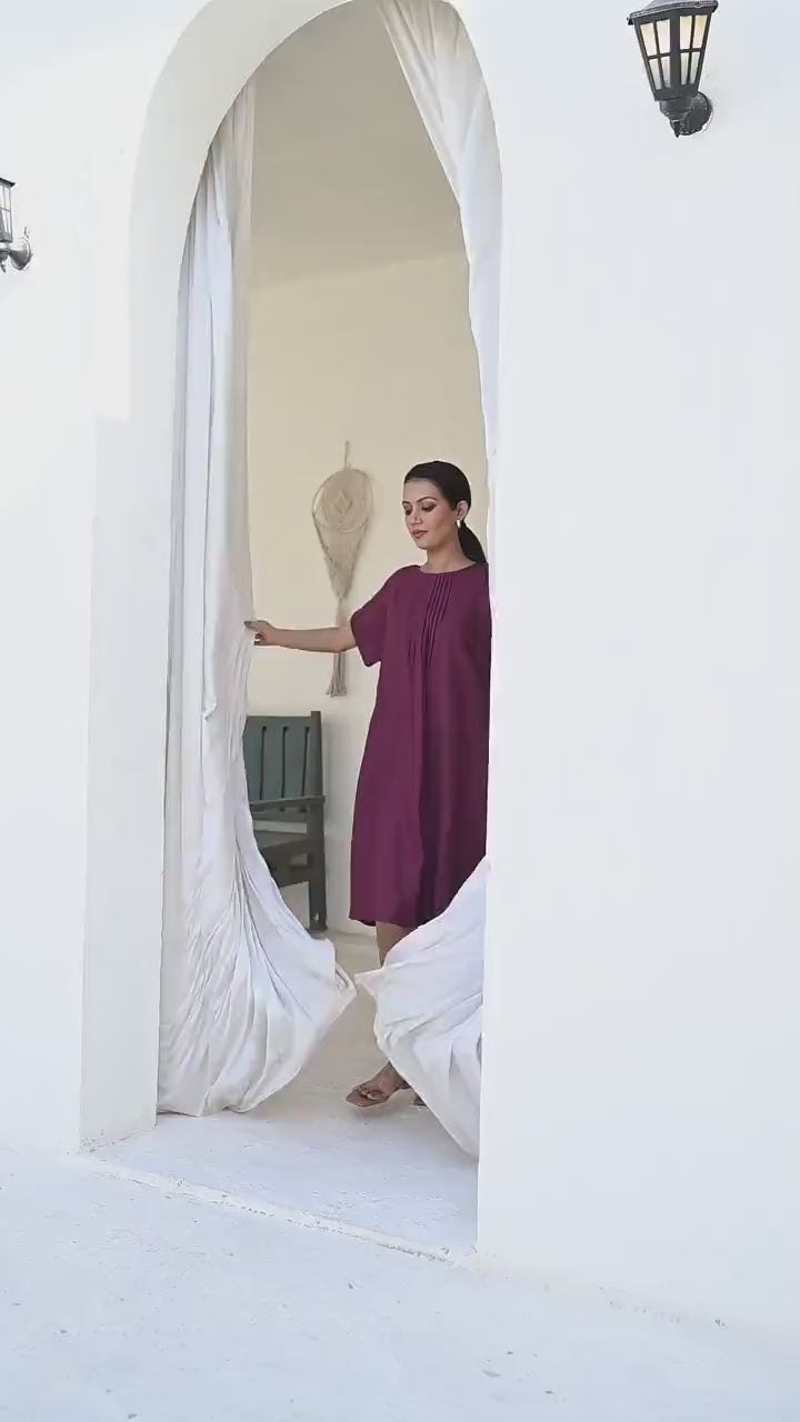 Loose Linen Tunic Dress, Bow Back dress with Pockets, Plus Size Linen, Loose Fit Linen Dress, Linen Midi Dress, Handmade Casual Clothing
