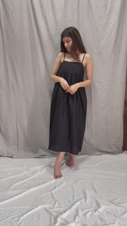 Black Linen Maxi Dress, Sleeveless Summer Dress with Straps, Minimalist  Handmade Casual Dress with Pockets, plus size clothing
