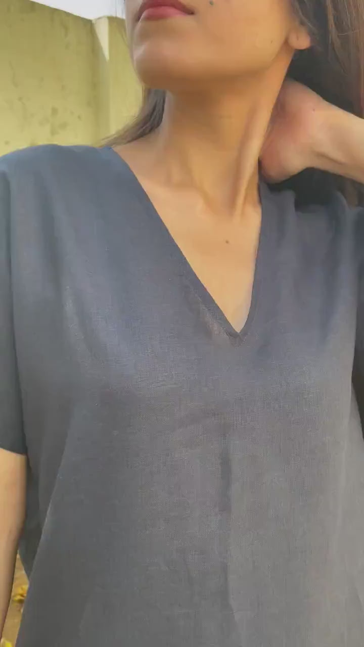 Blue Linen Maxi Dress with Pockets - Relaxed Fit Summer Dress