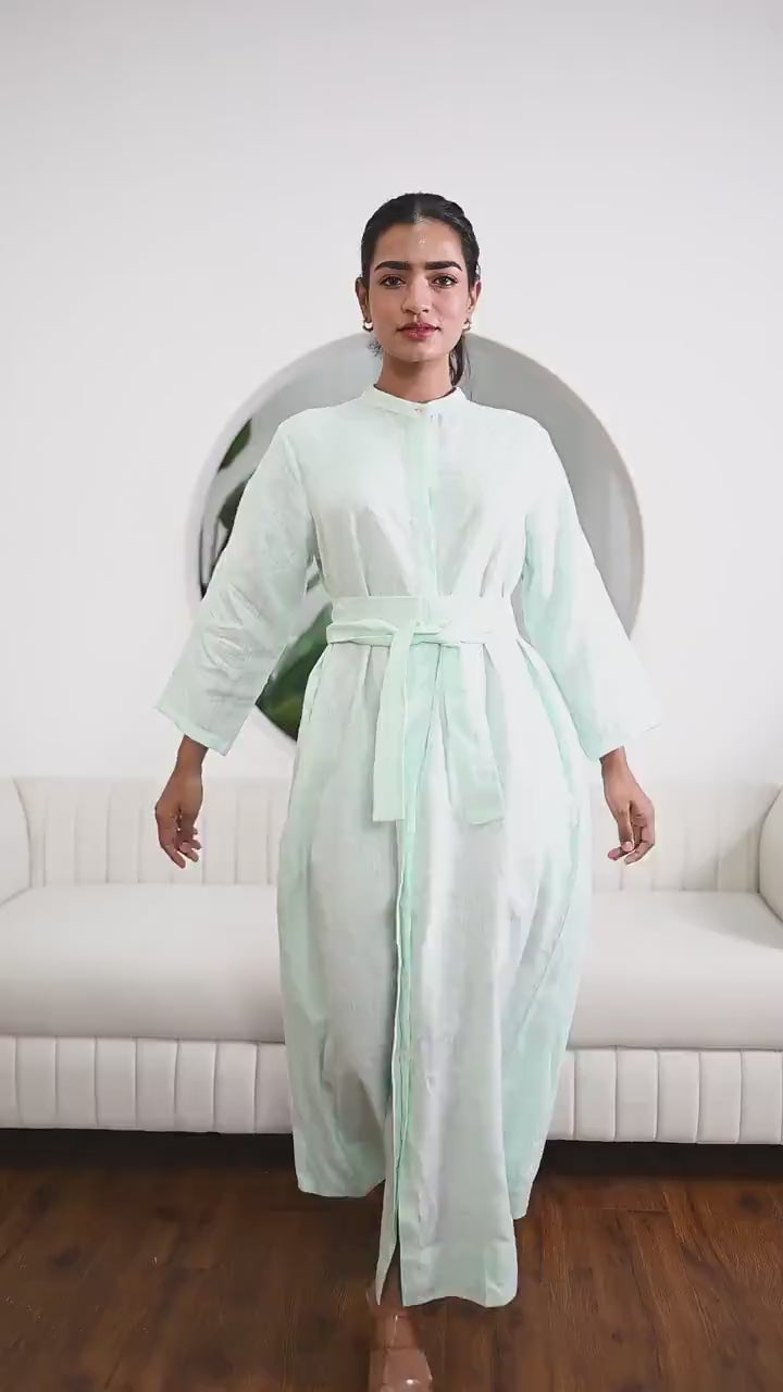Linen Maxi Dress with Waist Tie, Full-length shirt dress with a belted waist, Long Sleeve Linen Pinafore Dress, Button Maxi Dress for Women