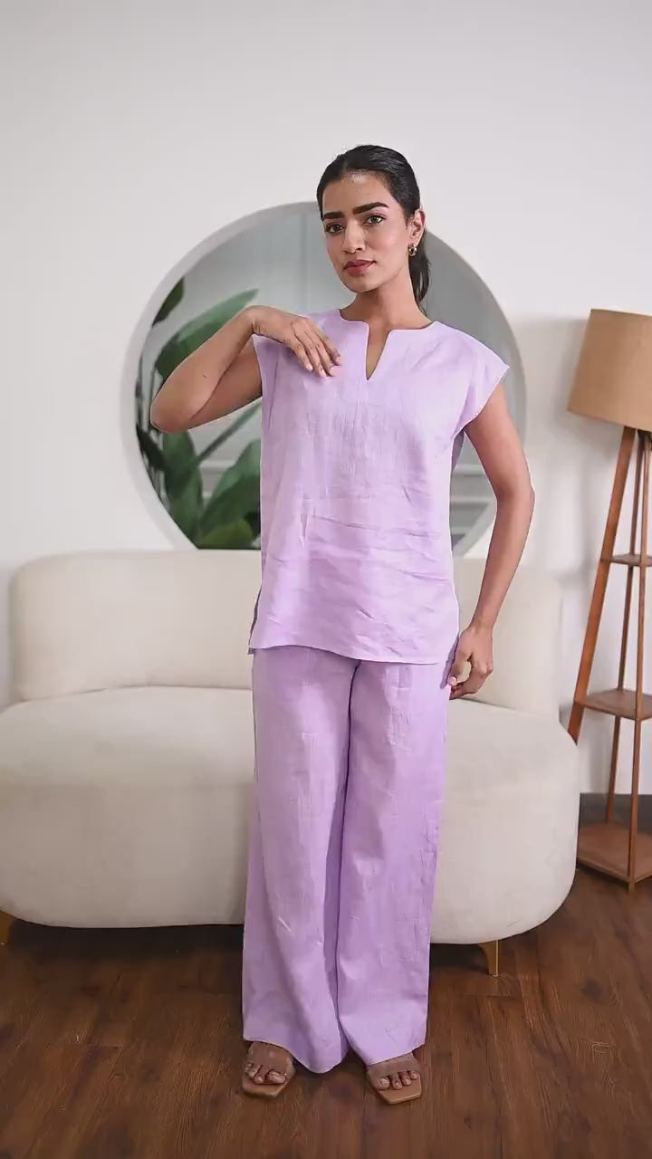 Pink Linen Matching Set: Sleeveless Top & Wide Leg Pants
