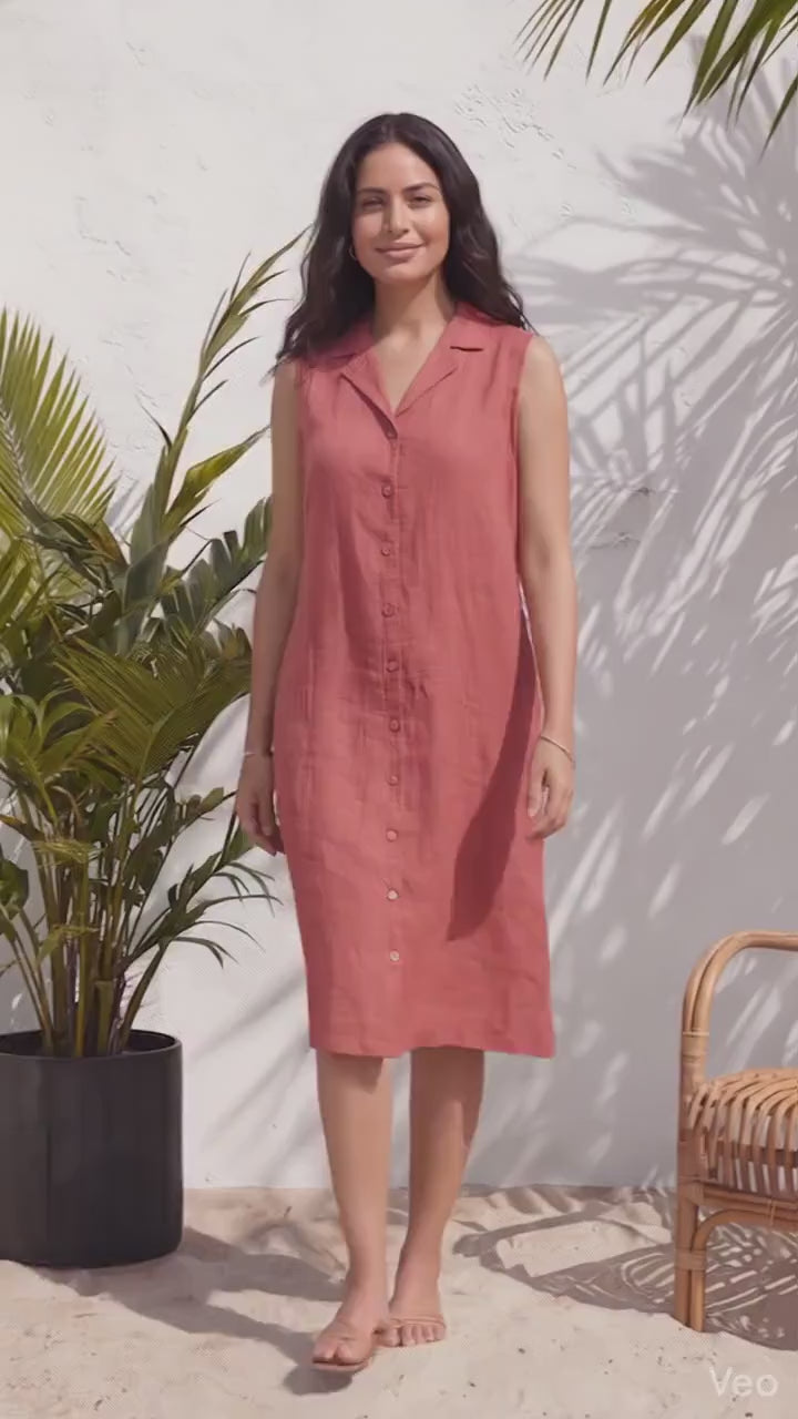 Linen Midi Dress with Pockets, Shirt Collar Summer Dress, Plus Size Clothing, Button up Long Linen Shirt