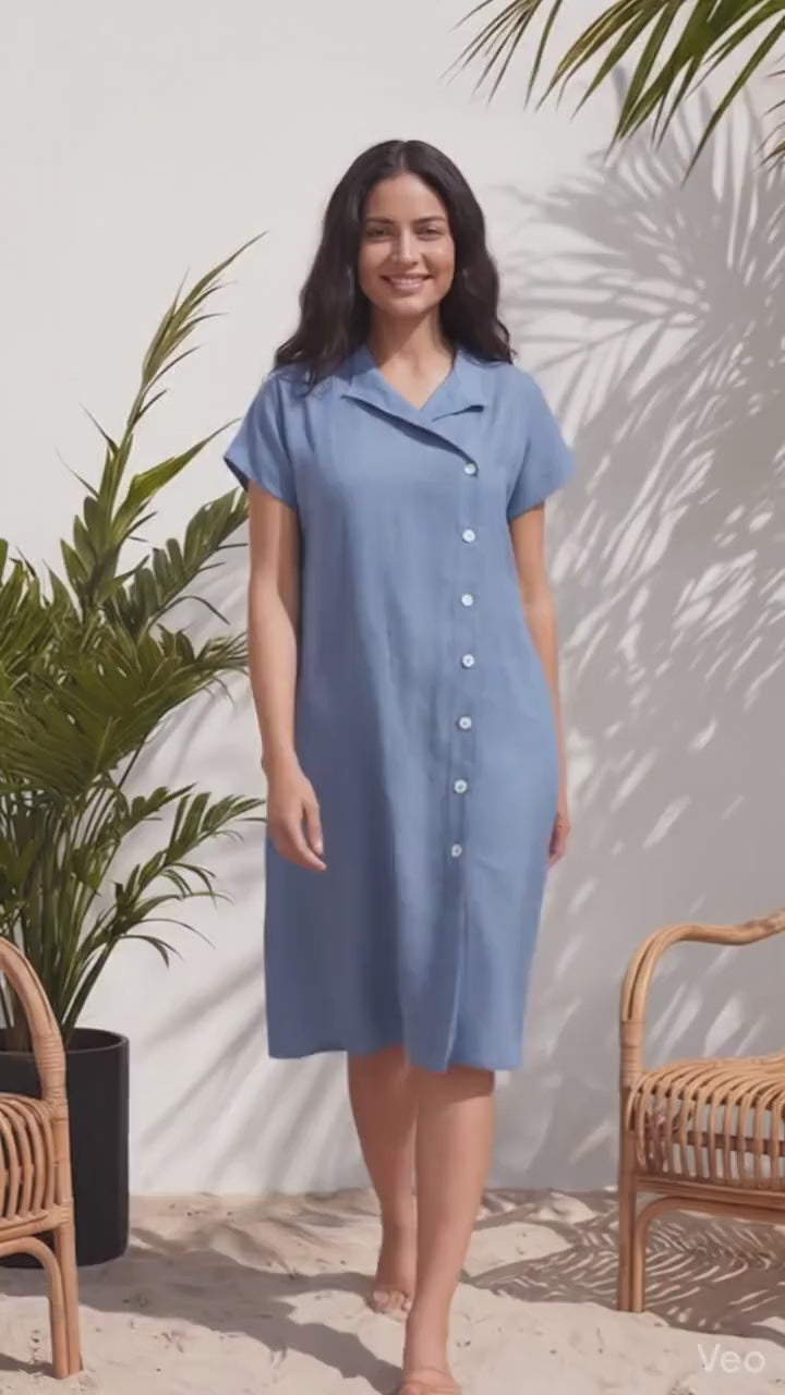 Linen Tunic, Short Sleeve Dress with pockets, Oversized Linen Tunic Dress, Long Linen Shirt, Maternity Dress