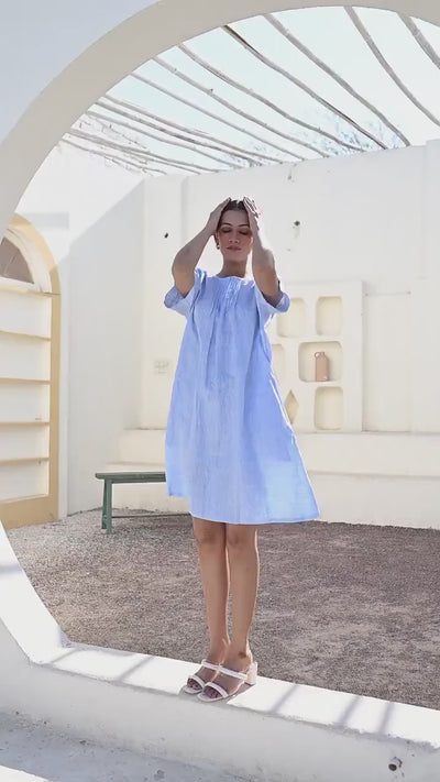 Linen Midi Dress with Bow Back Detail: product video