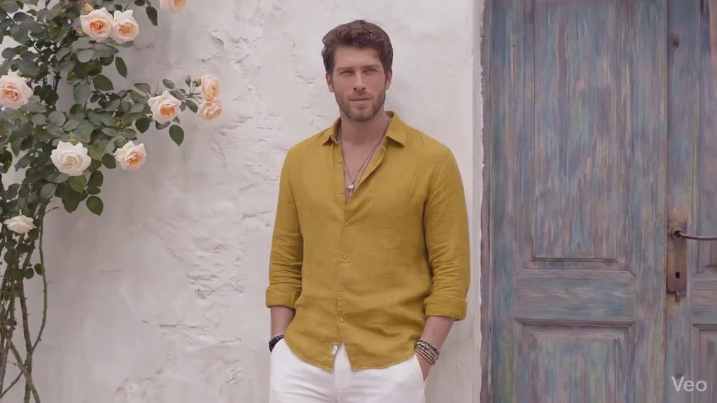 Men's Linen Shirt, Pure Linen Button-Up Shirt: Tailored Fit, Custom Length, Gift for Husband