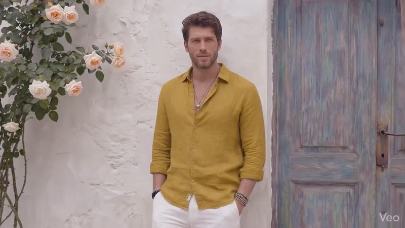 Men's Linen Shirt, Pure Linen Button-Up Shirt: Tailored Fit, Custom Length, Gift for Husband