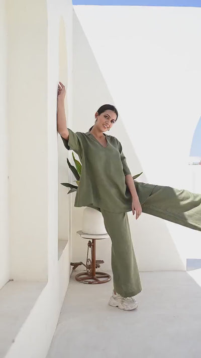 Linen Co-ord Set, Tunic Top & Palazzo Pants: product video