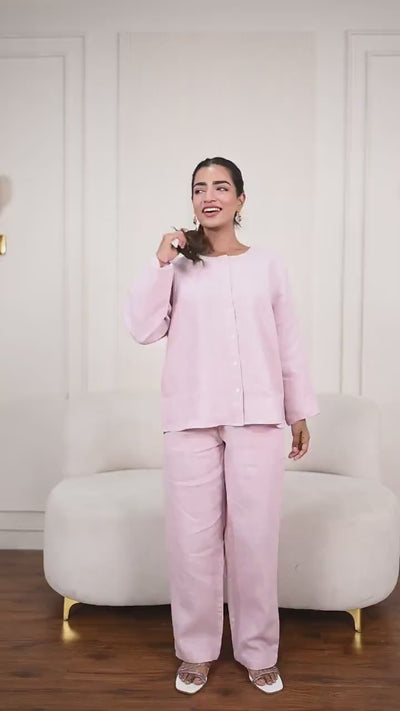 Linen Two-Piece Set: Oversized Shirt & Wide Leg Pants