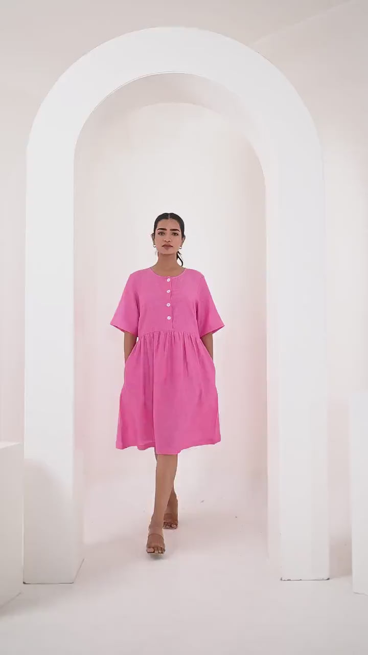 Handmade Linen Button-Front Dress: Short Sleeve Summer Tunic