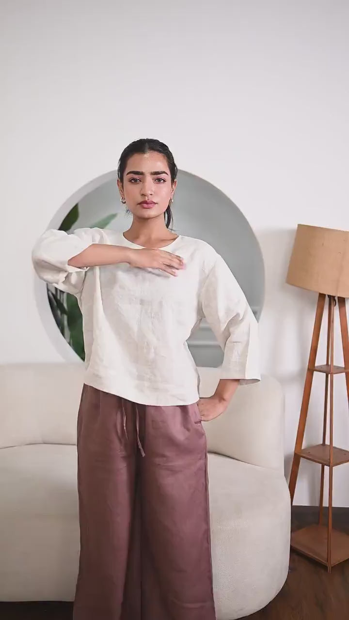 Linen Loose Fit Top with Drop Shoulder, Linen 3/4 Sleeves Top  Women's Relaxed Fit Oversize Top, Summer Blouse, Handmade Top
