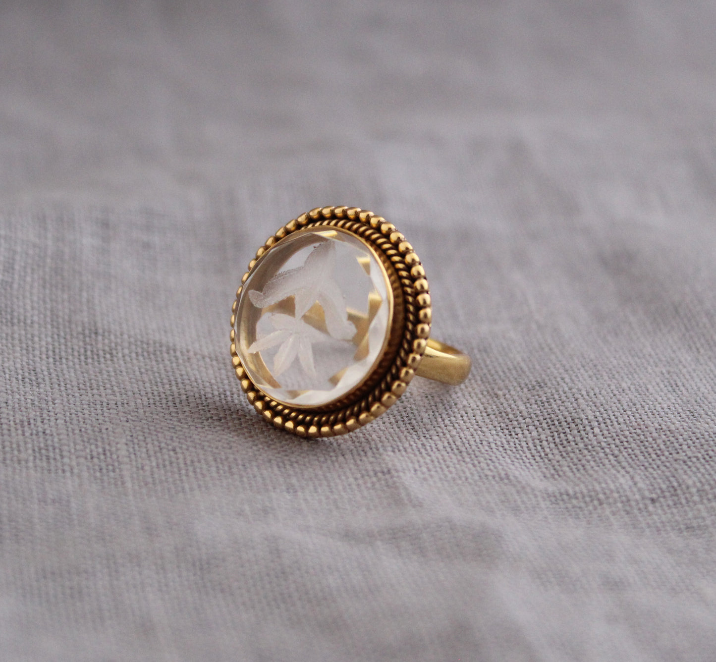 Clear Crystal Intaglio Ring, Clear Gemstone Ring