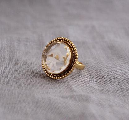 Clear Crystal Intaglio Ring, Clear Gemstone Ring