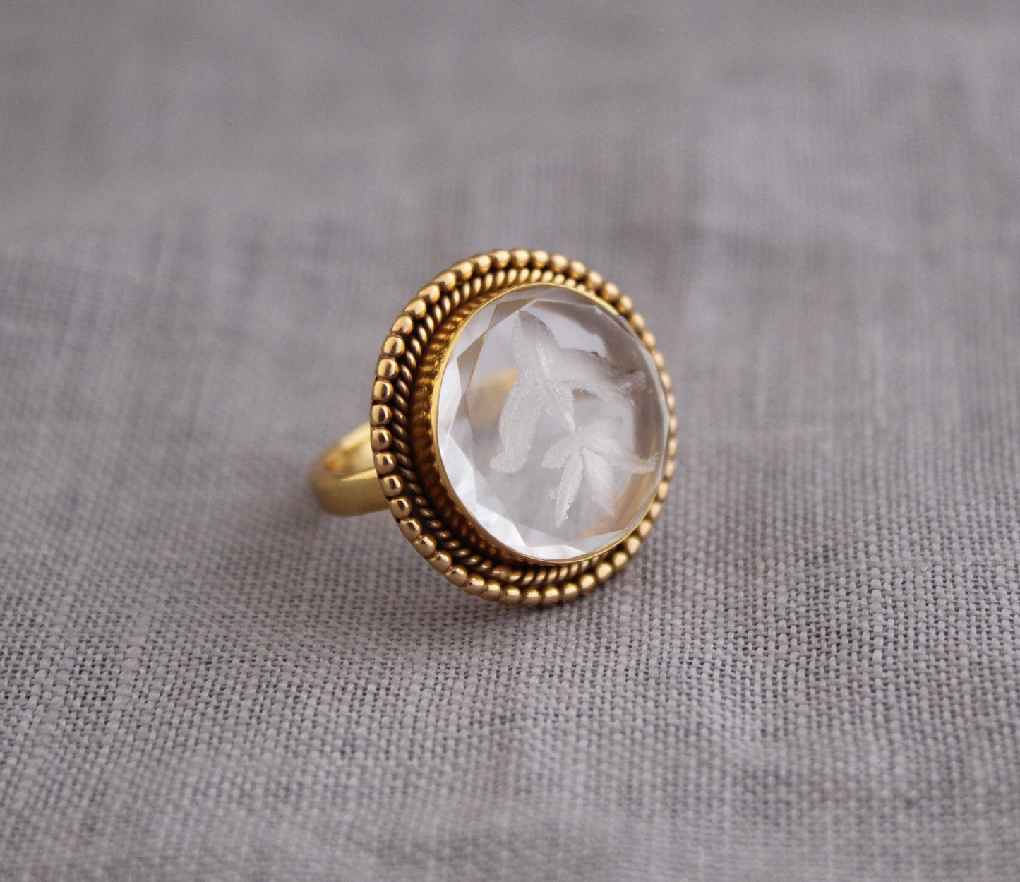 Clear Crystal Intaglio Ring, Clear Gemstone Ring