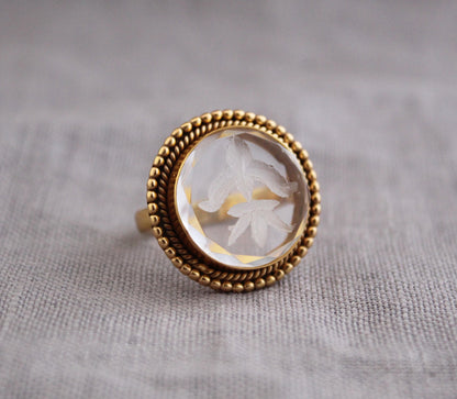 Clear Crystal Intaglio Ring, Clear Gemstone Ring