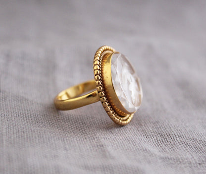 Clear Crystal Intaglio Ring, Clear Gemstone Ring