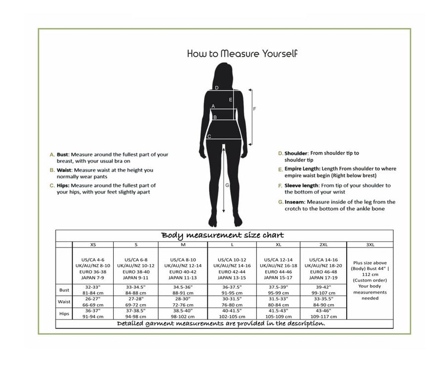 Ruffled Linen Tunic Top, Relaxed Fit: how to measure yourself guide with body diagram and size chart