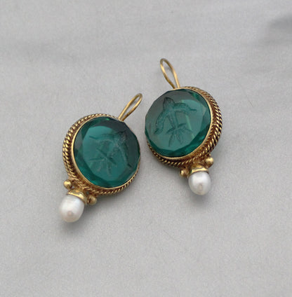 Green Intaglio Antique Earrings