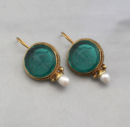 Green Intaglio Antique Earrings