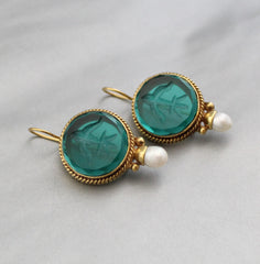 Green Intaglio Antique Earrings