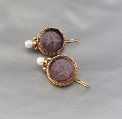 Purple Intaglio Dainty Gold Earrings