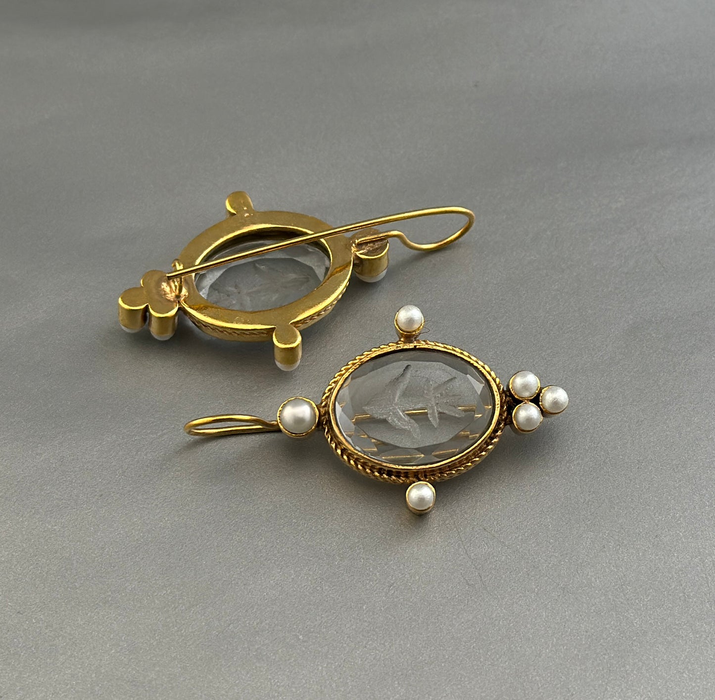 Clear Crystal Intaglio Earrings, Ancient Antique Jewelry