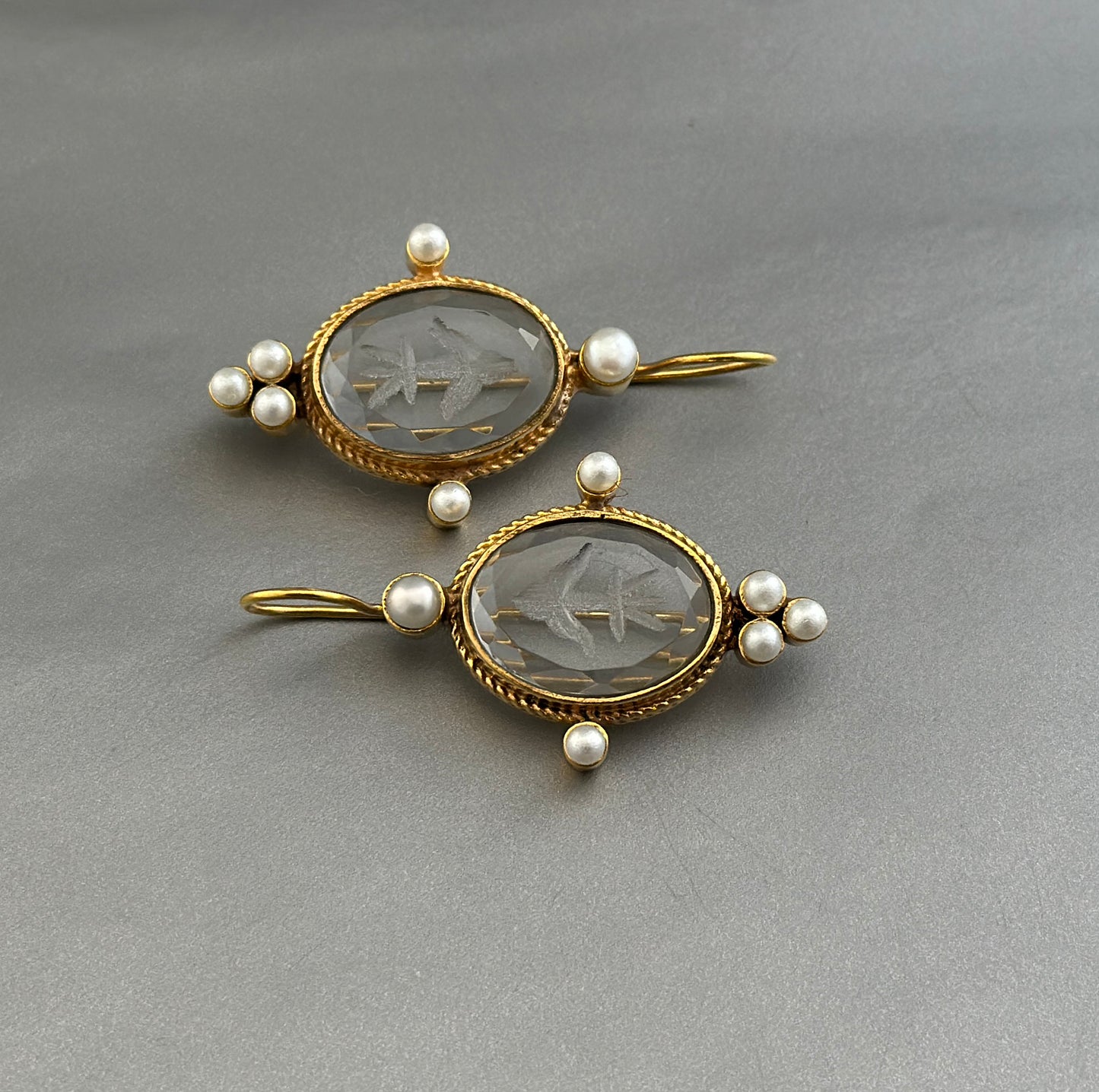 Clear Crystal Intaglio Earrings, Ancient Antique Jewelry