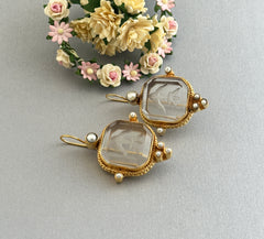 Clear Crystal Intaglio Earrings, Vintage Jewelry