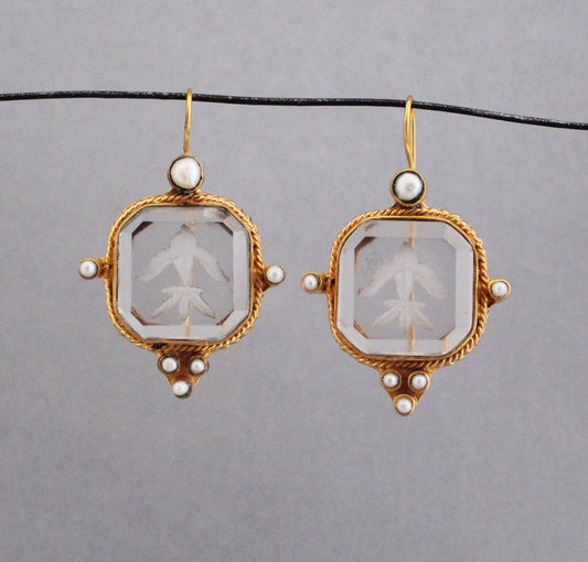 Clear Crystal Intaglio Earrings, Vintage Jewelry