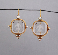 Clear Crystal Intaglio Earrings, Vintage Jewelry
