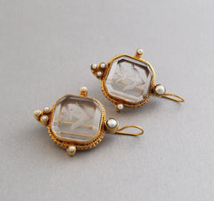 Clear Crystal Intaglio Earrings, Vintage Jewelry