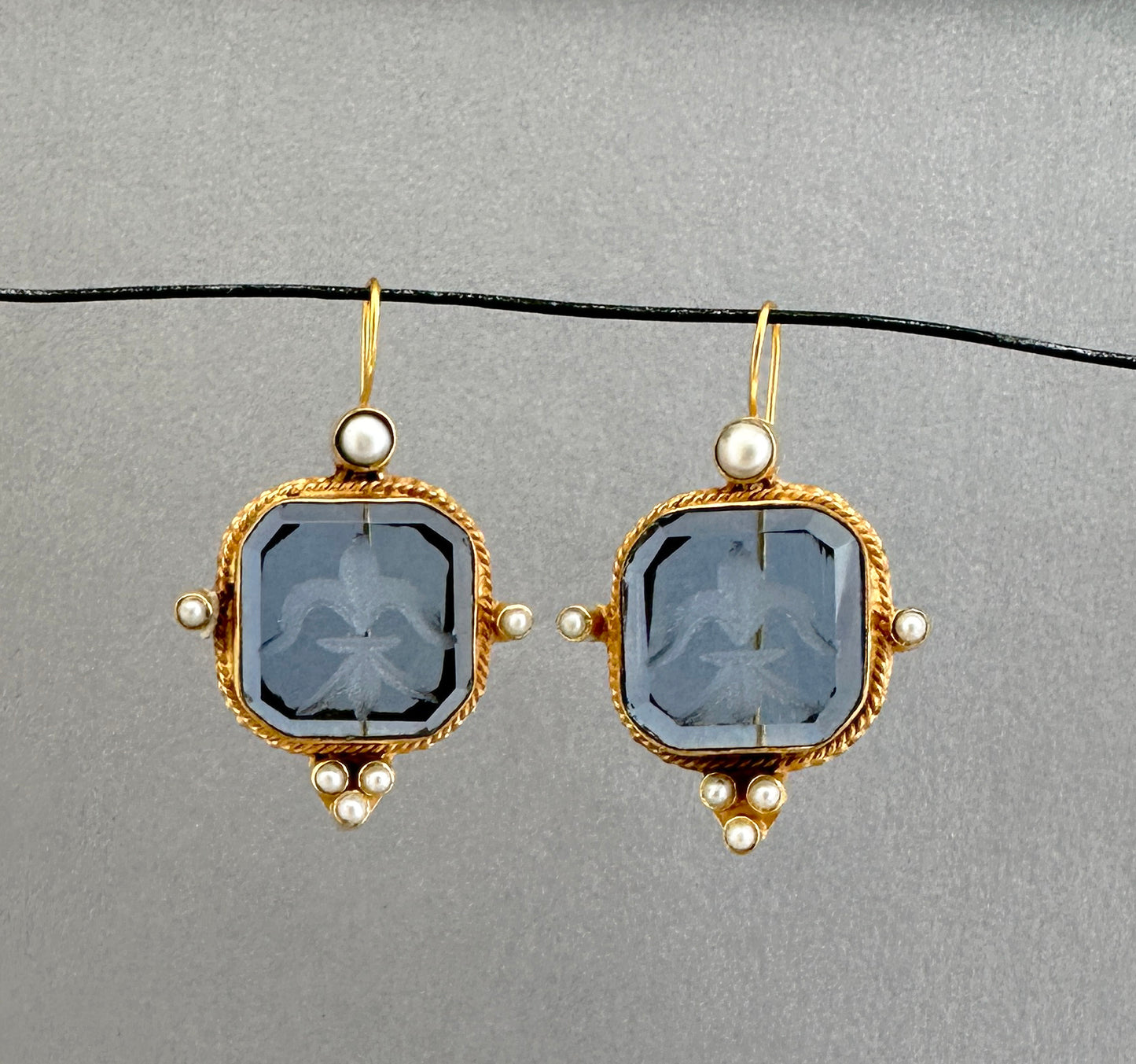 Blue Intaglio Earrings, Art Deco Jewelry