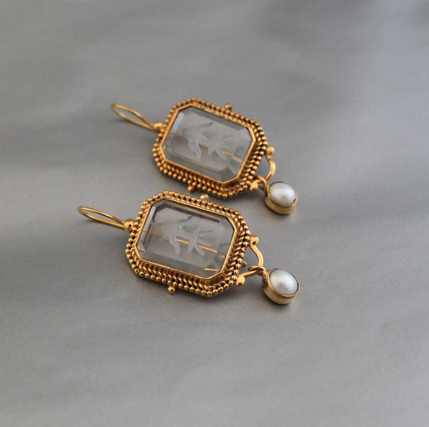 Clear Crystal Intaglio Antique vintage Jewelry, Wedding Earrings