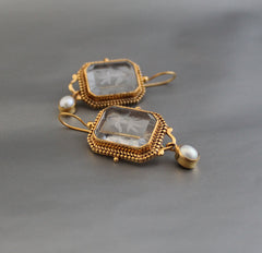 Clear Crystal Intaglio Antique vintage Jewelry, Wedding Earrings