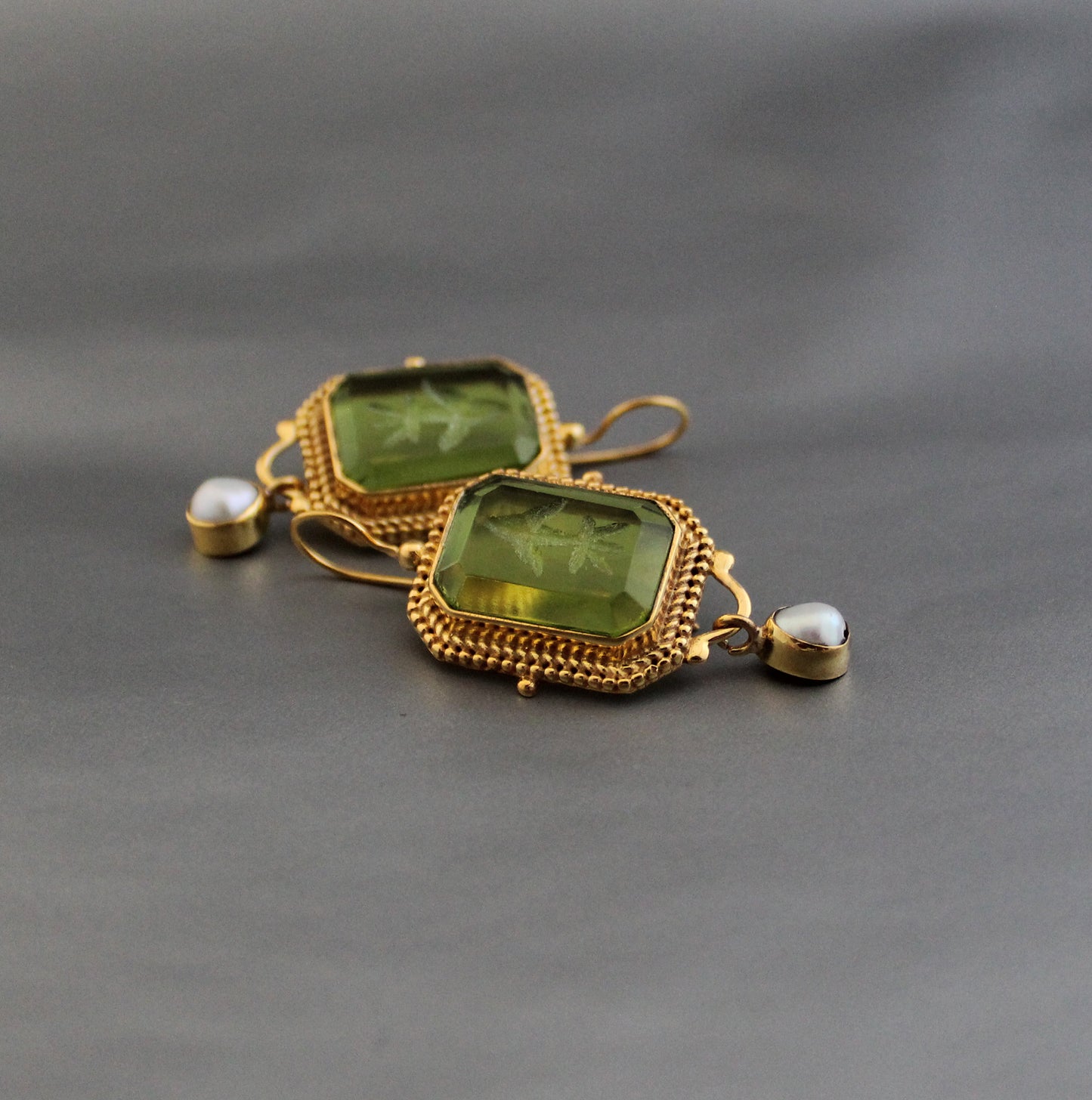 Olive Green Intaglio Antique vintage Jewelry, Wedding Earrings