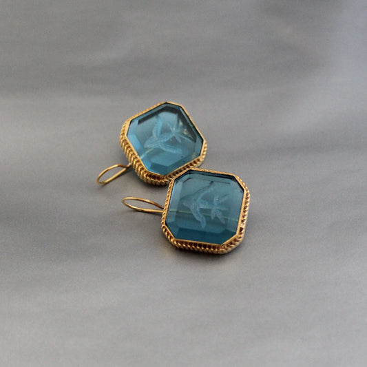 Blue Intaglio Earrings, Victorian Earrings