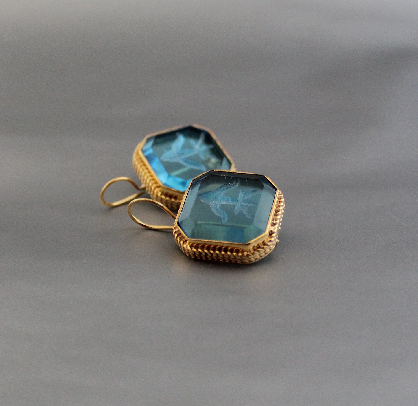 Blue Intaglio Earrings, Victorian Earrings